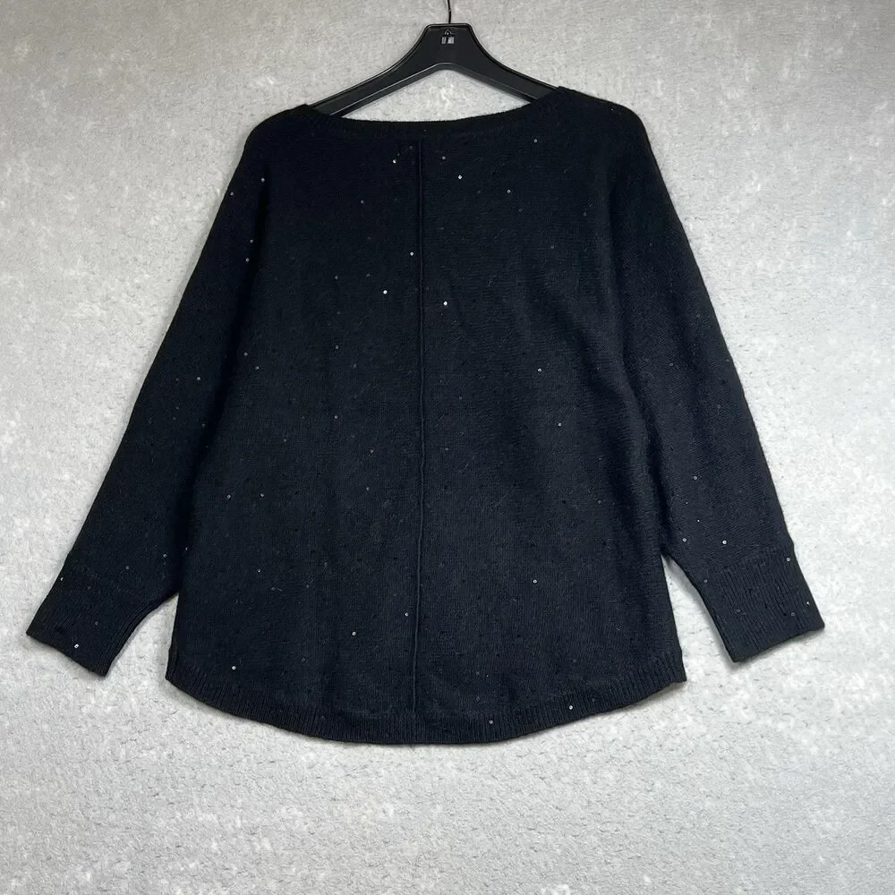 Neiman Marcus Sweater Womens Large Black 100% Cashmere Crew Neck Glitter